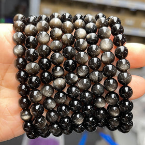 Wholesale of semi-finished products of silver obsidian loose beads DIY jewelry accessories, bracelets, string beads, silver obsidian round beads directly supplied by manufacturers