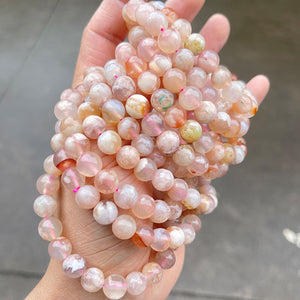 Natural ice transparent Cherry agate bracelet women's simple style Marine agate round beads bracelet wholesale