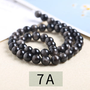 Wholesale of semi-finished products of silver obsidian loose beads DIY jewelry accessories, bracelets, string beads, silver obsidian round beads directly supplied by manufacturers