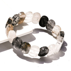 Natural crystal faceted oval bracelet Moonstone Tigereye hand card hair crystal white-barked pine stone bracelets