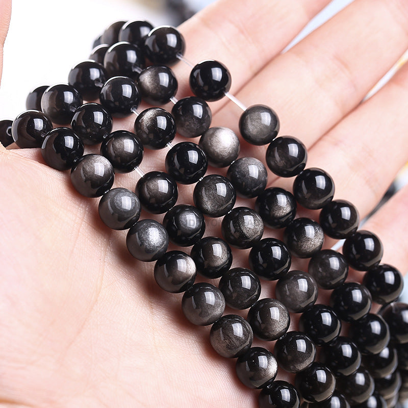 Wholesale of semi-finished products of silver obsidian loose beads DIY jewelry accessories, bracelets, string beads, silver obsidian round beads directly supplied by manufacturers