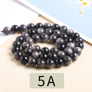 Wholesale of semi-finished products of silver obsidian loose beads DIY jewelry accessories, bracelets, string beads, silver obsidian round beads directly supplied by manufacturers