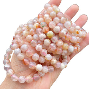 Natural ice transparent Cherry agate bracelet women's simple style Marine agate round beads bracelet wholesale