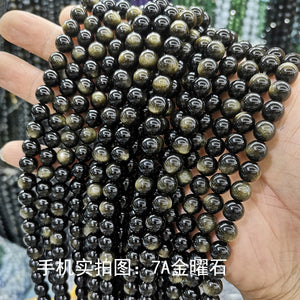 Nnatural gold sheen obsidian loose round beads pure black beads diy ornament bead Accessories Wholesale